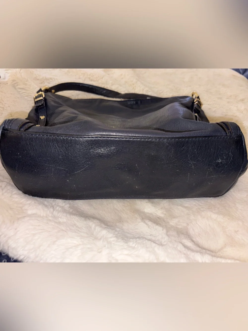 Michael Kors Astor Navy Leather Shoulder Bag with Gold Hardware